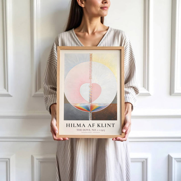 Highlighting gentle textural contrasts and a deeply calming spiritual palette from Stockholm exhibition archives, this historic The Dove No 1 1915 print by Hilma af Klint adds instant sophistication. Offered by MapYourDreams, this artwork is available in flexible options including unframed paper, custom wooden frames, and gallery canvas wraps.