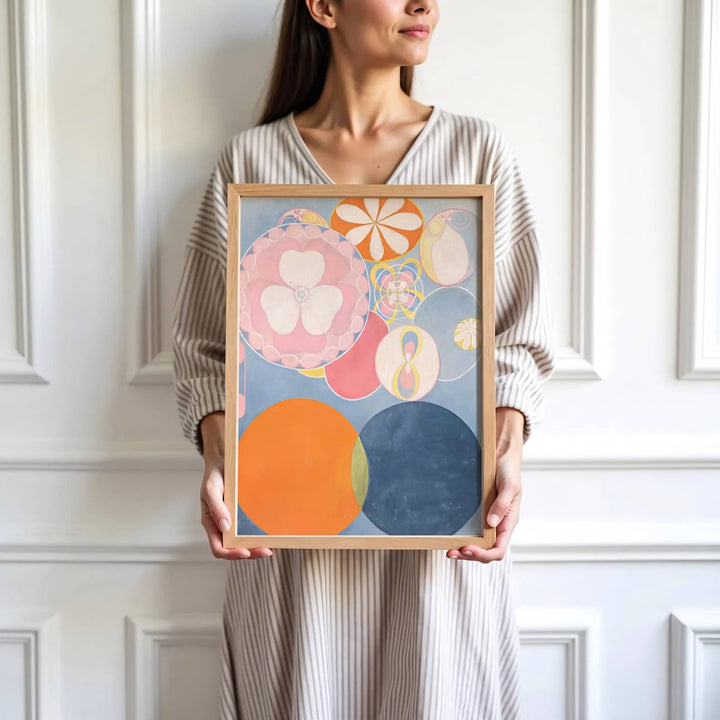 Highlighting gentle textural contrasts and a deeply calming spiritual palette from Stockholm exhibition archives, this historic The Ten Largest No 3 Youth 1907 print by Hilma af Klint adds sophistication. Offered by MapYourDreams, this artwork is available in flexible options including unframed paper, custom wooden frames, and gallery canvas wraps.
