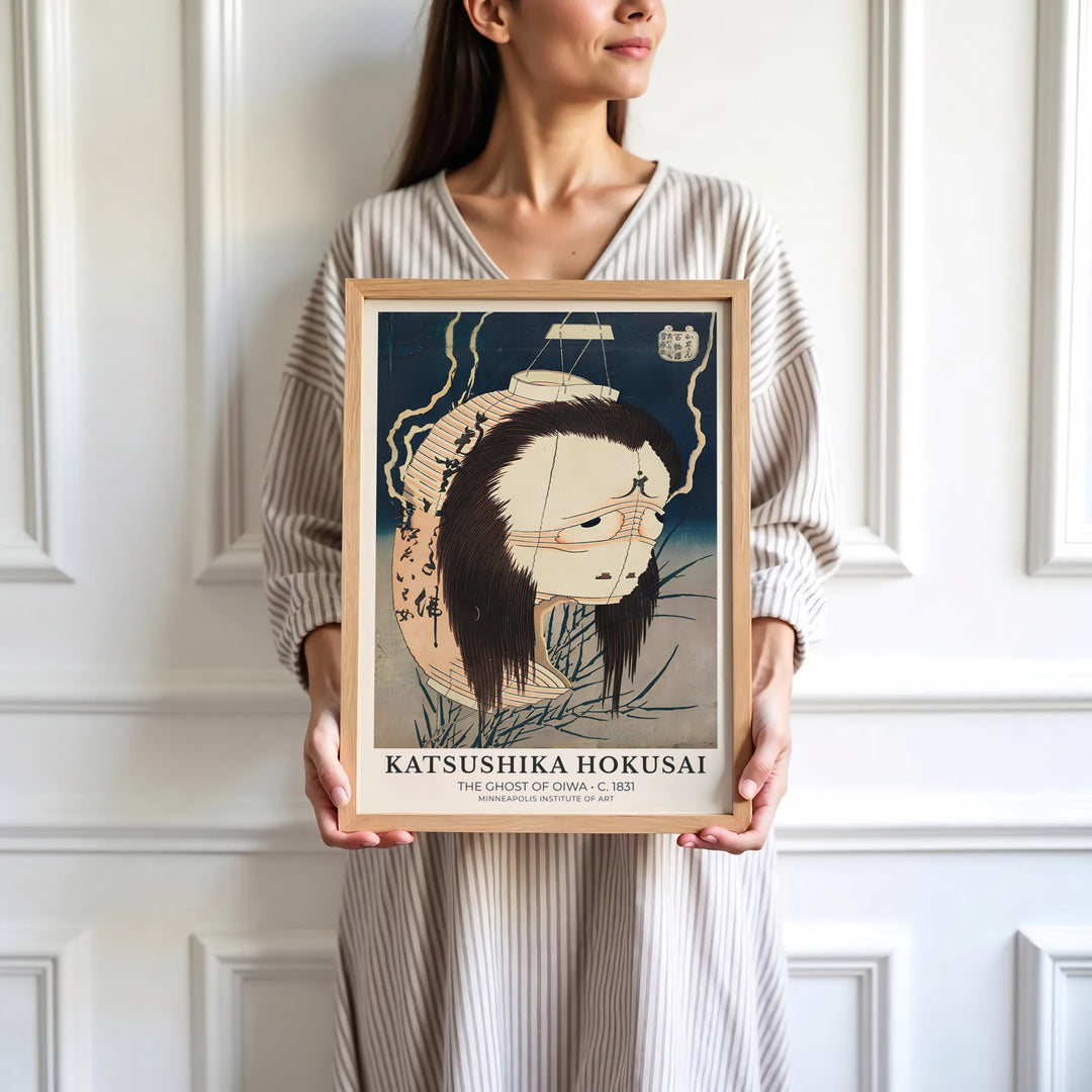 High-definition Japanese lantern ghost print of The Ghost of Oiwa artwork by artist Katsushika Hokusai referencing museum collections in Minneapolis. Order custom framed, unframed, and canvas print options at MapYourDreams.