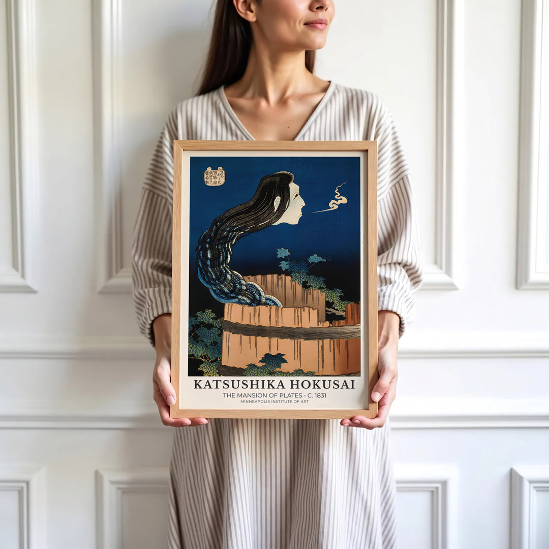 High-definition Japanese ghost print of The Mansion of Plates artwork by artist Katsushika Hokusai referencing museum collections in Minneapolis. Order custom framed, unframed, and canvas print options at MapYourDreams.