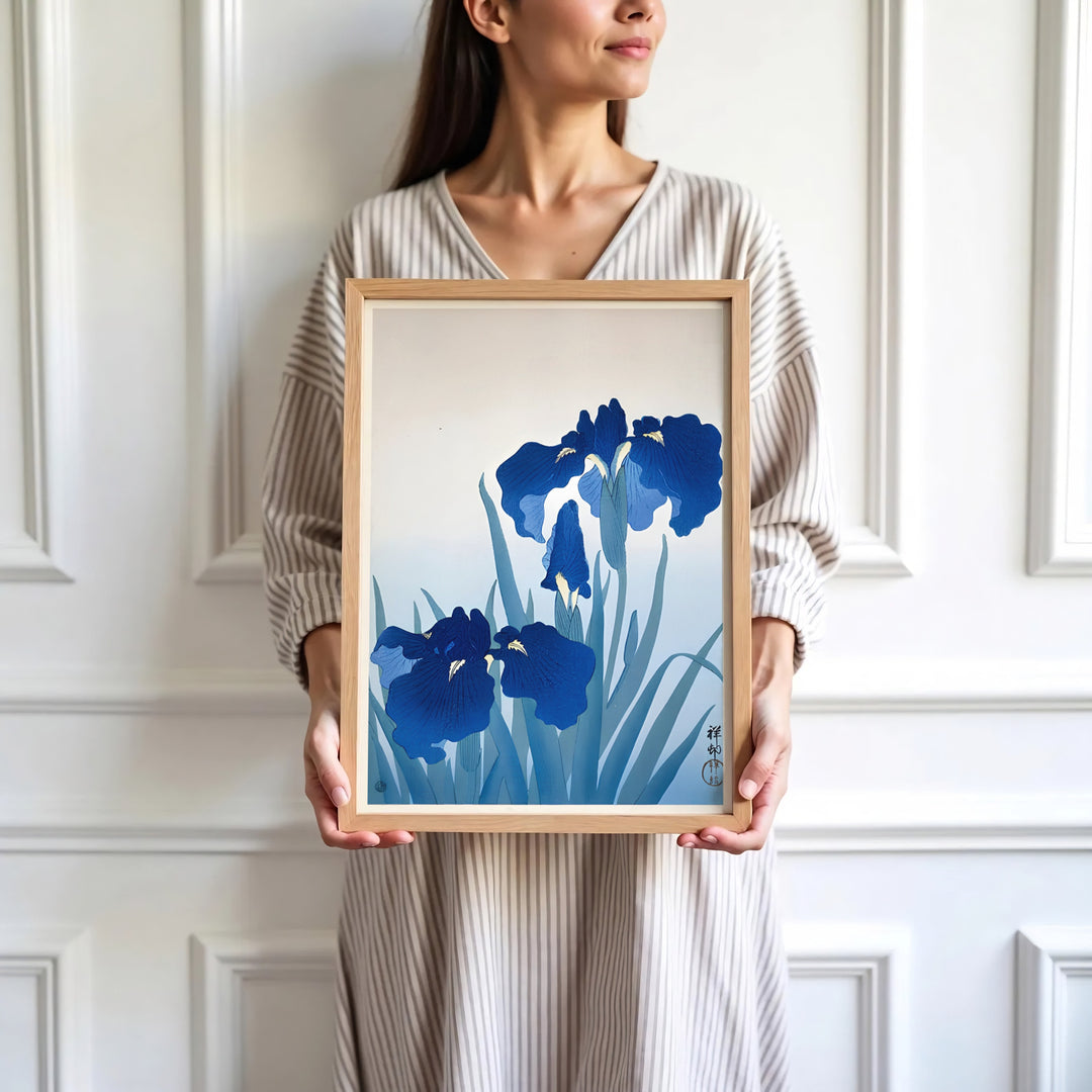 High-definition Japanese Kacho-ga print of Ohara Koson iris artwork by artist Ohara Koson referencing Tokyo art gallery exhibits. Order custom framed, unframed, and canvas print options at MapYourDreams.