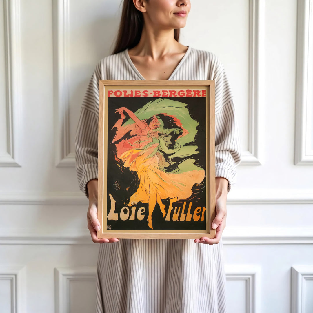 High-definition French performance art poster Loïe Fuller Folies Bergère by artist Jules Chéret referencing 1893 cabaret history in Paris France. Order custom framed, unframed, and canvas print options at MapYourDreams.