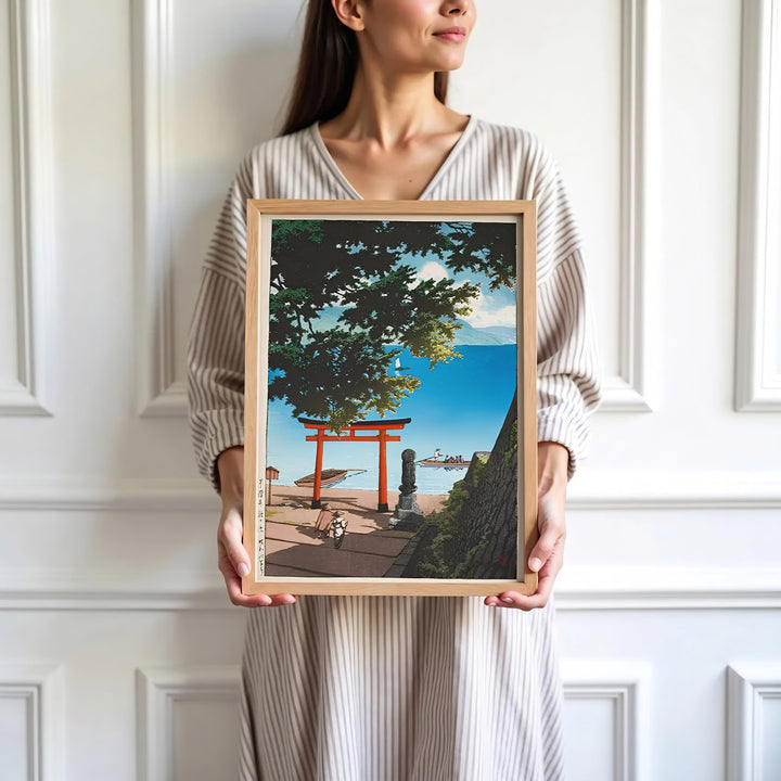 High-definition Japanese landscape print Lake Biwa artwork by artist Kawase Hasui referencing Shin-hanga masterworks at Lake Biwa. Order custom framed, unframed, and canvas print options at MapYourDreams.