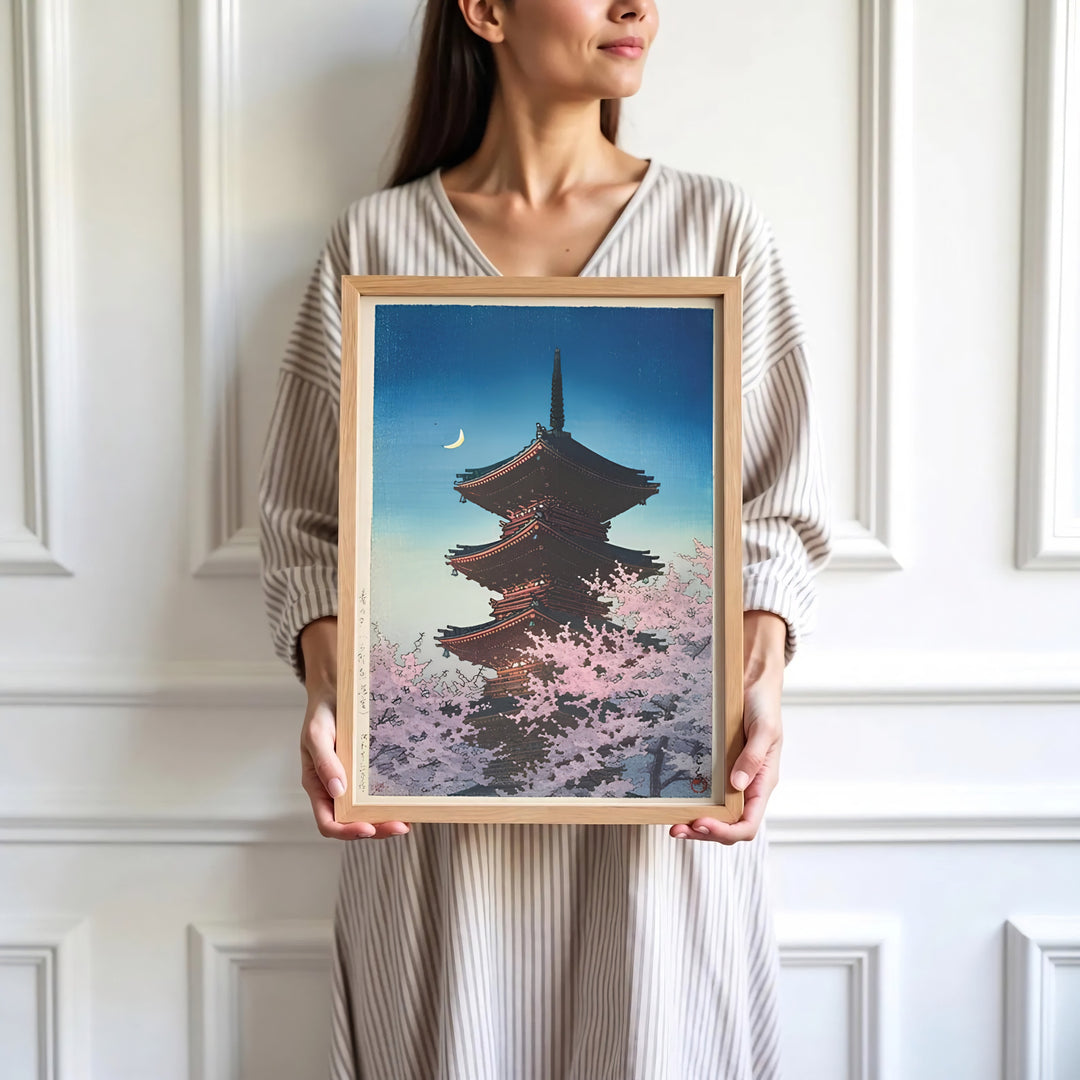 High-definition Japanese landscape print Spring Evening Ueno artwork by artist Kawase Hasui referencing Shin-hanga masterworks at Spring Evening Ueno. Order custom framed, unframed, and canvas print options at MapYourDreams.