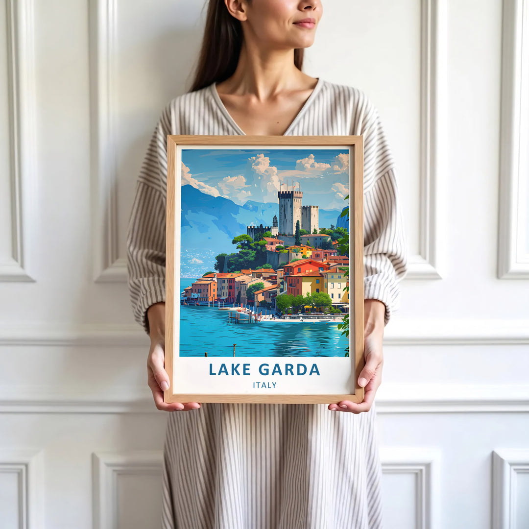 Lake Garda Italy Travel Poster | Malcesine Castle Wall Art