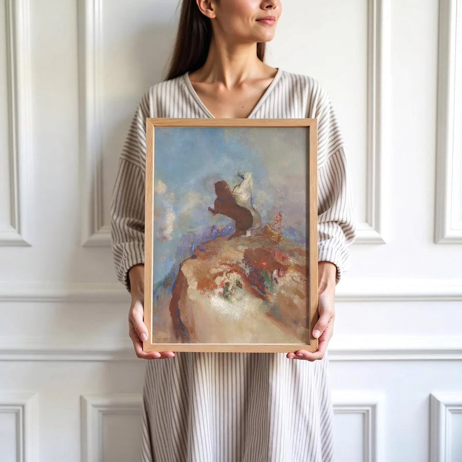 High-definition museum mythological print of Odilon Redon Apollo In His Chariot 1905 at Rijksmuseum Amsterdam displaying refined artistic style. Order custom framed wall art, unframed paper posters, and stretched gallery canvas formats directly at MapYourDreams store for wall transformations.