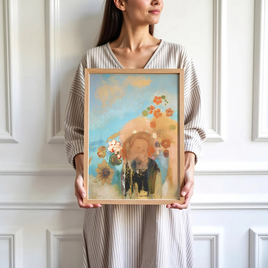 Subtle 1912 pastel style print of Evocation Of Roussel by Odilon Redon, capturing vintage French artistic elegance. Elevate your home interior with options ranging from unframed paper prints to custom glass framing and gallery canvas wraps by MapYourDreams.