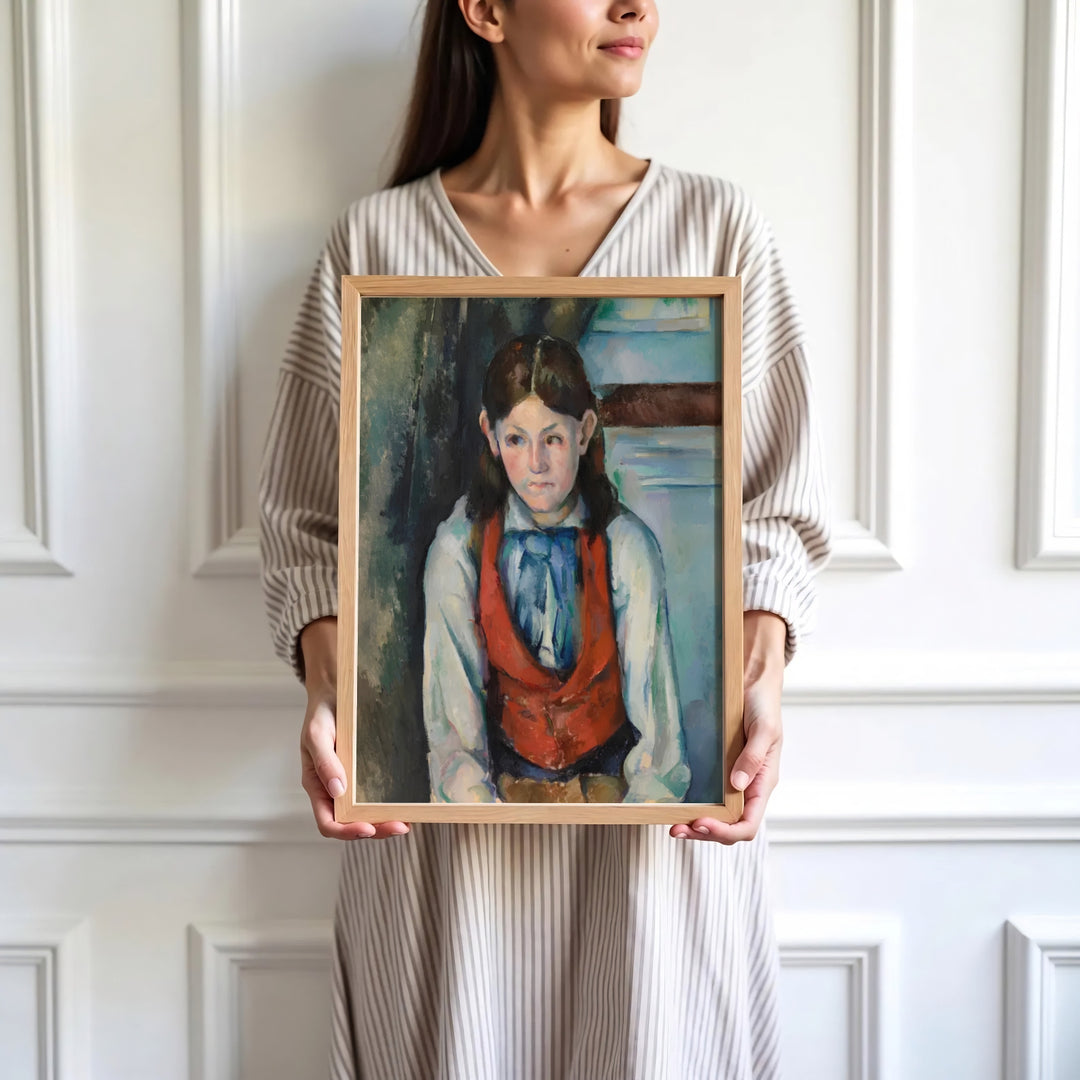 High-definition European portrait print of Paul Cezanne Boy In A Red Vest 1888 portraying a young Italian model in Paris France. Order custom framed wall art, unframed poster prints, and stretched gallery canvas formats directly at MapYourDreams.