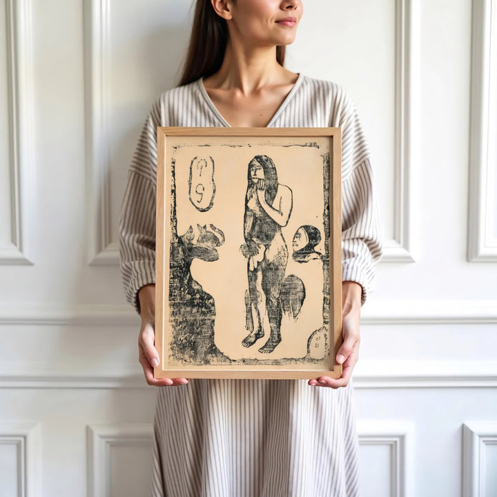 High-definition historical relief print of Paul Gauguin Eve Suite Of Late Woodblocks 1898 portraying rare woodblock artwork in Tahiti, French Polynesia. Order custom framed wall art, unframed poster prints, and stretched gallery canvas formats directly at MapYourDreams.