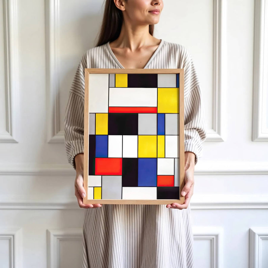 Reflecting the profound artistic evolution of the master, this historic Piet Mondrian Composition A poster composition merges decorative appeal with evocative, universal symbolism. MapYourDreams invites you to display this geometric wall art piece in your preferred style, offering flexible options such as unframed paper prints, custom wooden frames, and gallery canvas wraps.