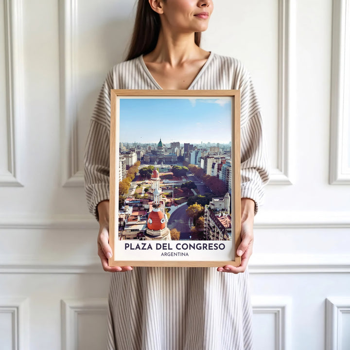 Looking down from high above the city center, this Plaza del Congreso wall art frames the Congressional Palace in a stunning urban composition, presented by MapYourDreams with versatile possibilities like unframed prints, solid wood frames, and premium canvas wraps.