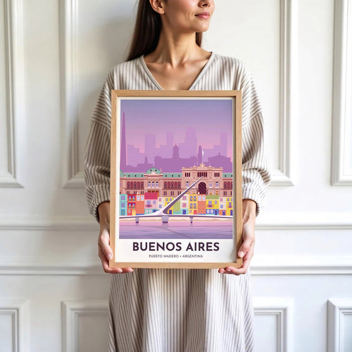 Looking across the peaceful water basin at sunset, this Puerto Madero wall art frames Calatrava&