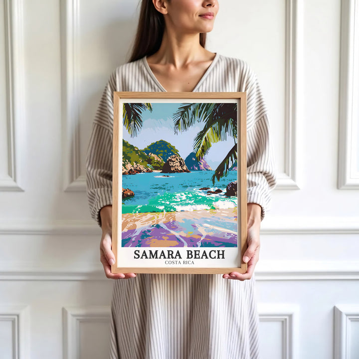 Exotic Costa Rica ocean art featuring Samara Beach, Isla Chora, and palm trees shines in this wall print. Order custom framed, unframed, and canvas options at MapYourDreams for an elegant accent.