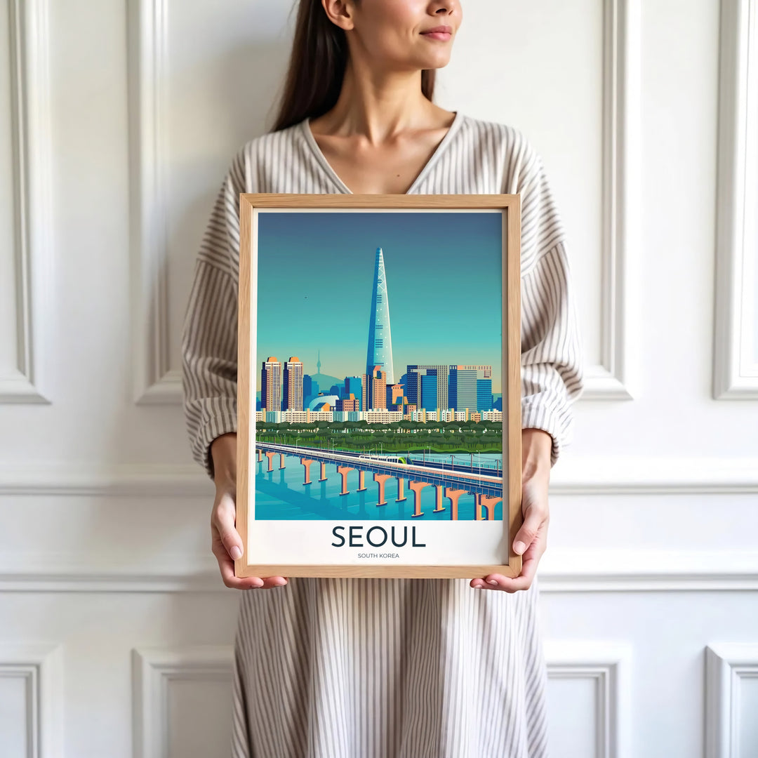 Stylized urban wall decor featuring Seoul South Korea&
