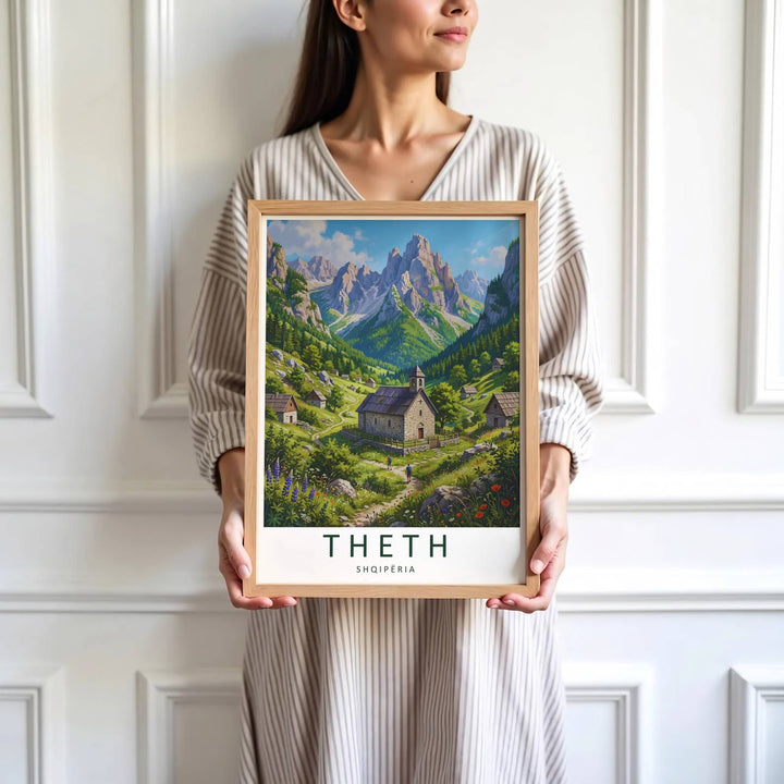 Vibrant wildflowers and historic stone architecture define the highland tourist paradise of Theth nestled deep within the Albanian Alps. MapYourDreams produces this image in unframed paper, custom wooden frames, and stretched canvas options.