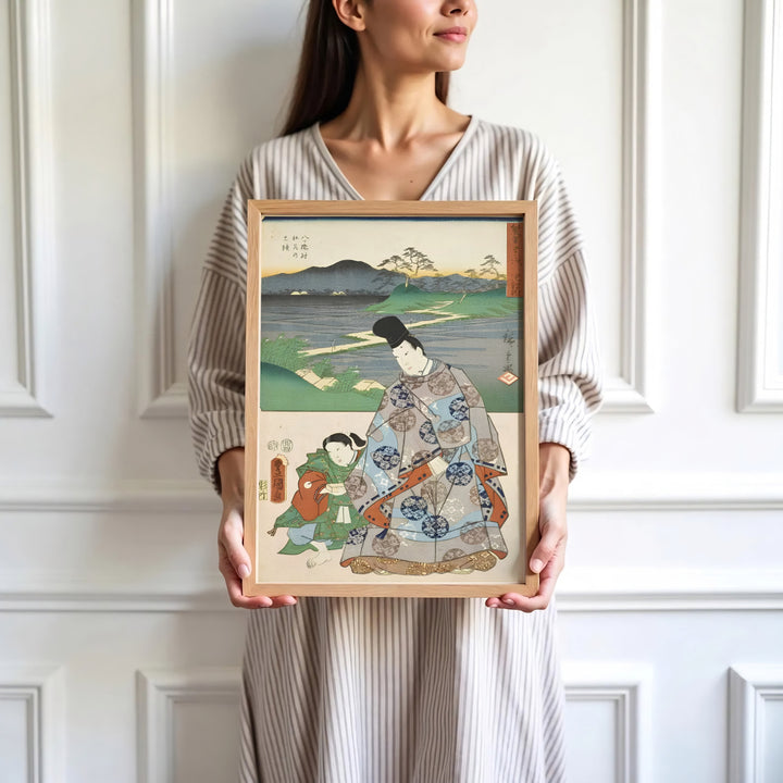 Soft green marshland vintage Japanese wall art Chiryu Yatsuhashi by artist Utagawa Kunisada and Utagawa Hiroshige showing landscape framing at Chiryu Post Station and Yatsuhashi Bridge. Browse archival framed, unframed, and canvas poster choices at MapYourDreams.