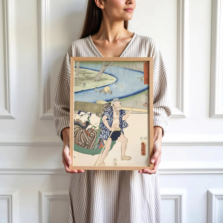 High-definition Japanese history print Fujieda artwork by artist Utagawa Kunisada and Utagawa Hiroshige referencing masterwork Tokaido collections at Fujieda Station and Seto River. Order custom framed, unframed, and canvas print options at MapYourDreams.