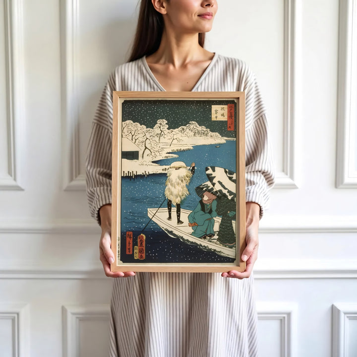 High-definition Japanese history print Hashiba Ferry artwork by artist Utagawa Kunisada and Utagawa Hiroshige II referencing masterwork Edo collections at Hashiba Ferry and Sumida River. Order custom framed, unframed, and canvas print options at MapYourDreams.