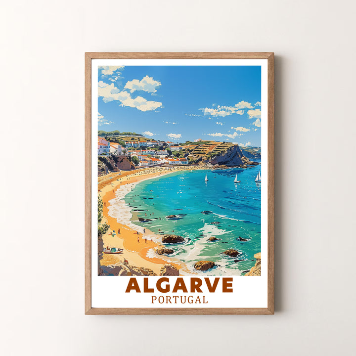 Bring sunny European coastal town energy home with this vibrant blue and terracotta Lagos, Algarve, Portugal travel poster layout. MapYourDreams offers custom framed, unframed, and canvas print options for decor.