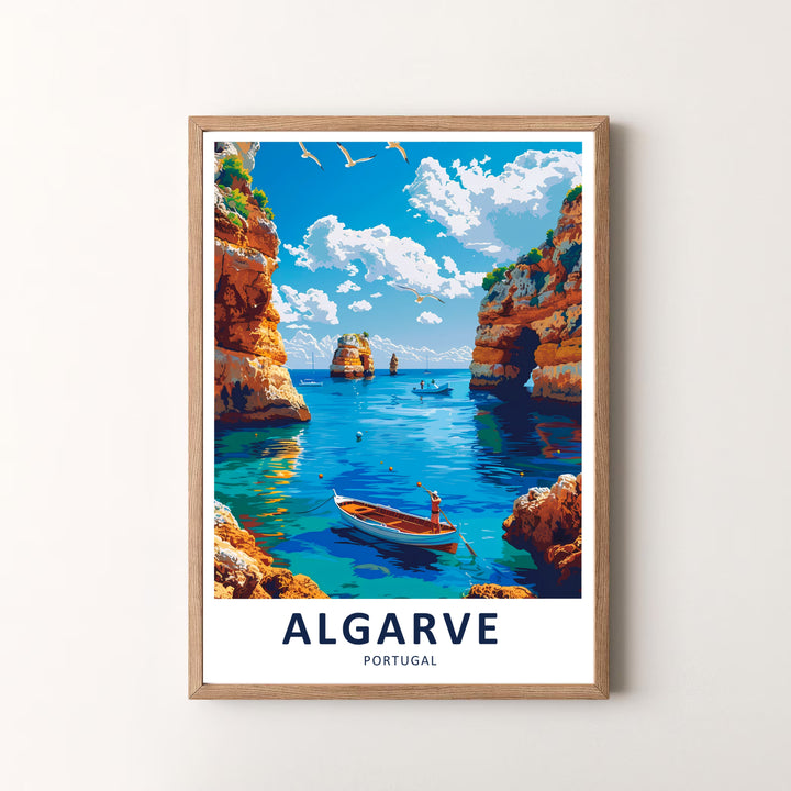 Algarve Portugal Travel Poster Vintage Coastal Cliff Framed Wall Print Art
