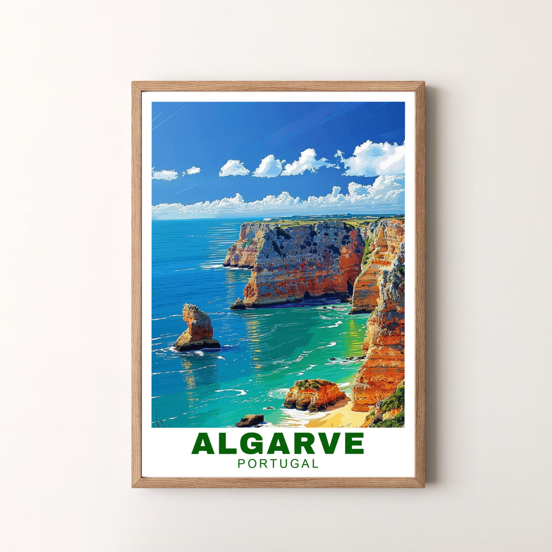 Algarve Cliffs Portugal Travel Poster Vintage Coastal Ocean Framed Decor Print