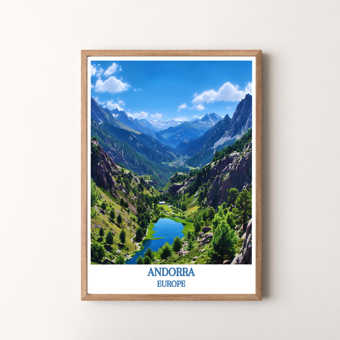Panoramic mountain perspectives of the iconic Valley of Madriu-Perafita-Claror in Andorra star in this travel poster. MapYourDreams offers versatile framed, unframed, and canvas print options to refresh your decor.