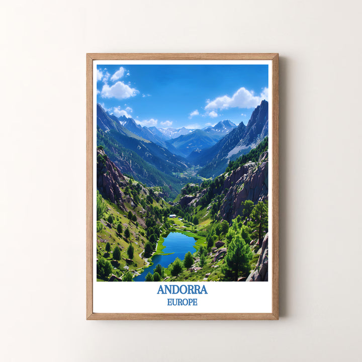 Panoramic mountain perspectives of the iconic Valley of Madriu-Perafita-Claror in Andorra star in this travel poster. MapYourDreams offers versatile framed, unframed, and canvas print options to refresh your decor.