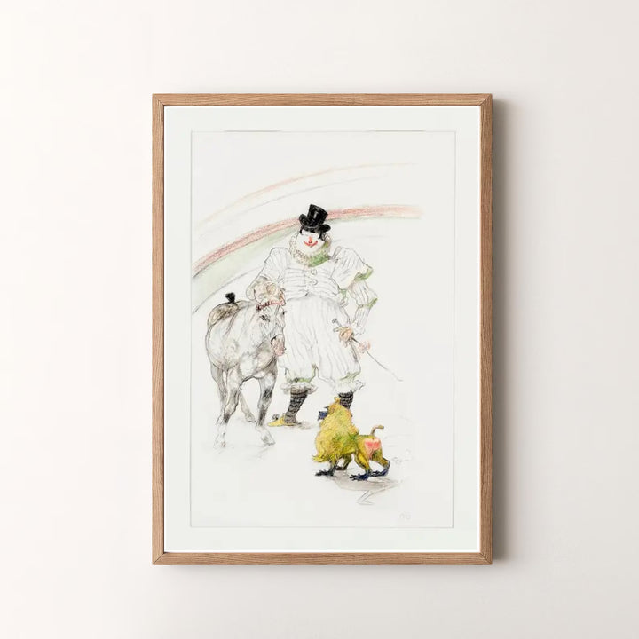 Decorative post-impressionist print of Cheval Et Singe Dresses (1899), Henri de Toulouse-Lautrec capturing French circus heritage in Paris, France. MapYourDreams offers versatile framed prints, unframed paper wall decor, and gallery canvas print options for classic wall setups.