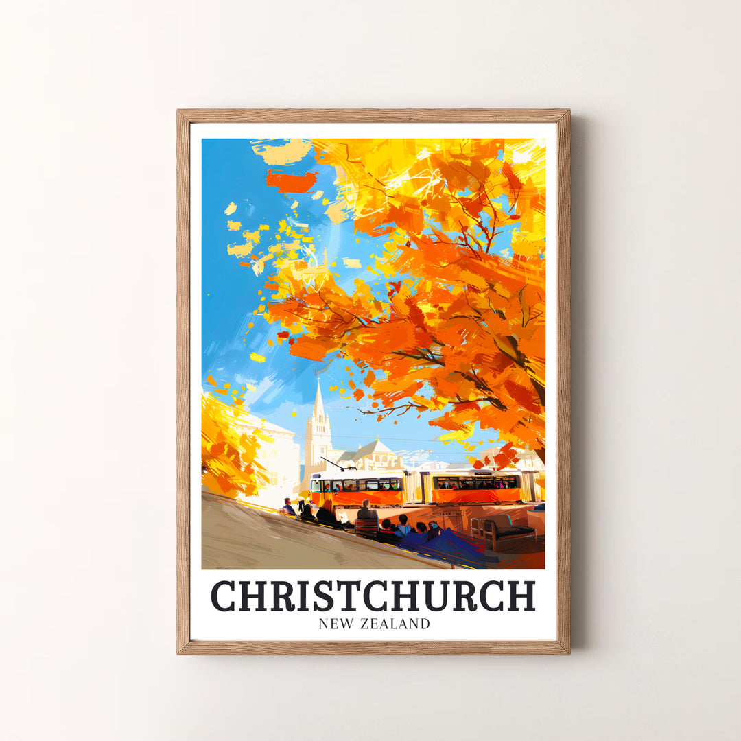 Vibrant street-level perspectives of Christchurch Heritage Trams star in this retro travel poster print. MapYourDreams offers versatile framed, unframed, and canvas options to refresh your space.
