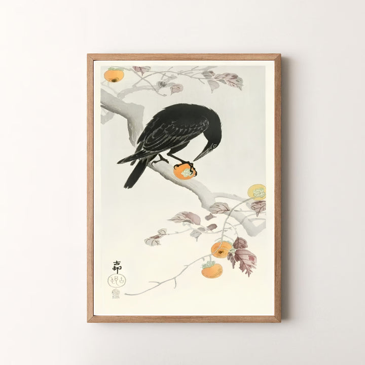 High-definition 1900 1910 Japanese Kacho-ga print of Ohara Koson raven artwork referencing Tokyo art gallery exhibits. Order custom framed, unframed, and canvas print options at MapYourDreams.
