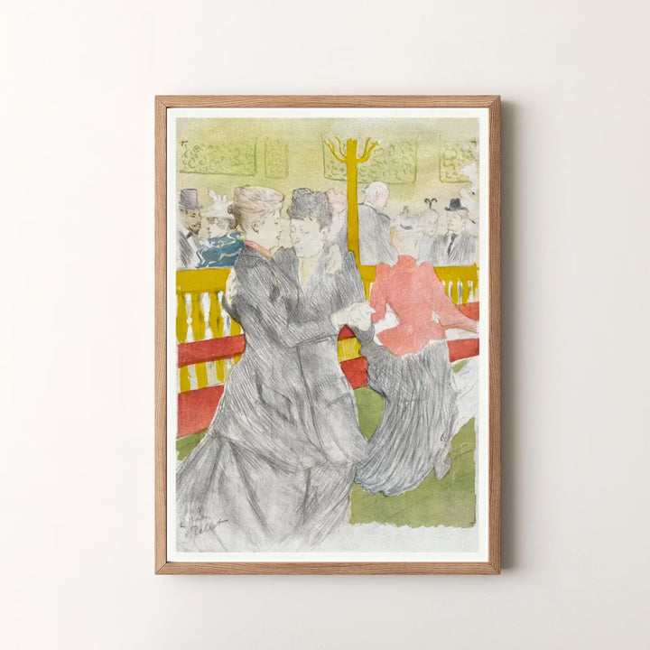 Decorative post-impressionist print of Dance At The Moulin Rouge (1897), Henri de Toulouse-Lautrec capturing French dance heritage in Paris, France. MapYourDreams offers versatile framed prints, unframed paper wall decor, and gallery canvas print options for vintage setups.