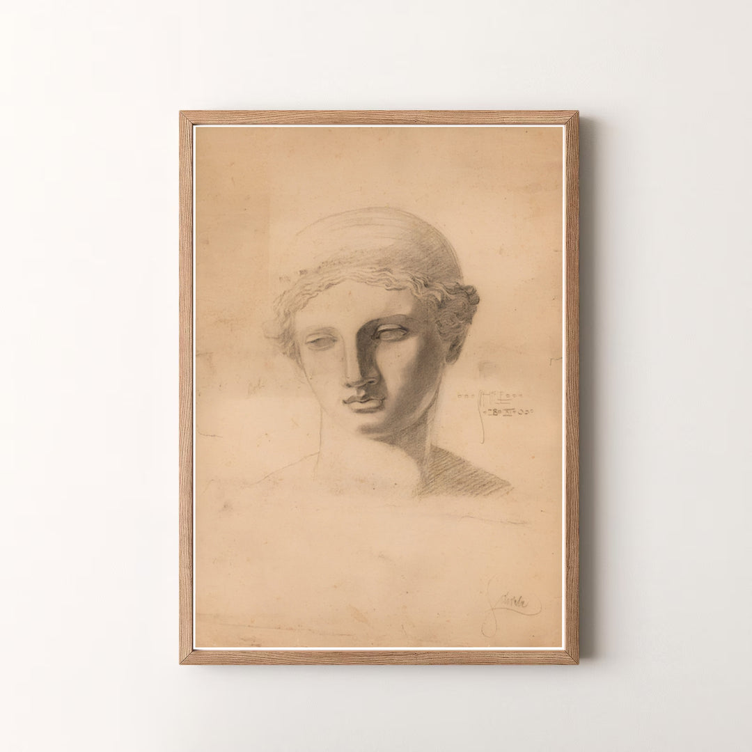 Vintage classical sculpture head drawing wall art of Egon Schiele Antique Head Study 1905 preserved in Leopold Museum Vienna. MapYourDreams offers versatile framed prints, unframed paper wall poster decor, and gallery canvas print choices for every room in your home.