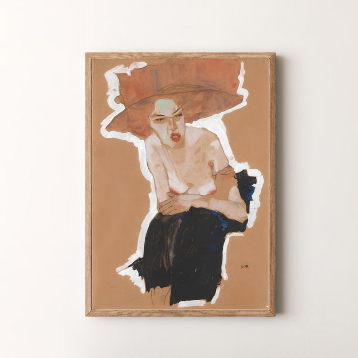 Vintage Expressionist figure study wall art of Egon Schiele Seated Woman With Hat 1910 preserved from Vienna Austria. MapYourDreams offers versatile framed prints, unframed paper wall poster decor, and gallery canvas print choices for every room in your home.