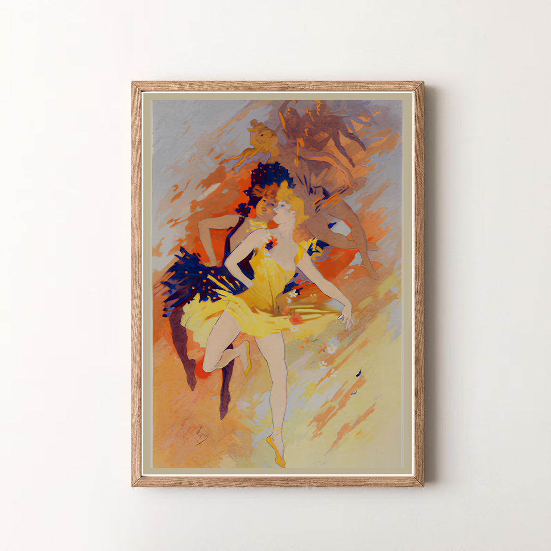 Elegant Belle Époque poster print La Danse by artist Jules Chéret featuring classical dance movement in Paris France. MapYourDreams offers versatile framed, unframed, and canvas print options.