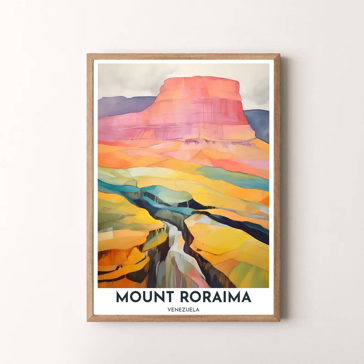 Modern abstract travel artwork featuring an extraordinary view of Mount Roraima and the Gran Sabana in Venezuela. Available in the MapYourDreams studio, this geographic print is offered as unframed archival paper, framed wall art, or gallery canvas wraps.