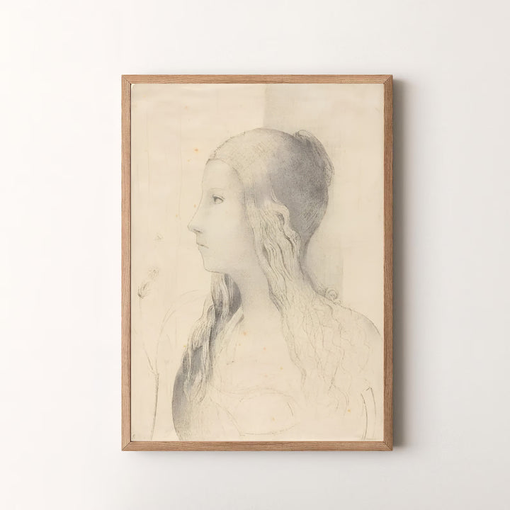 Masterfully balancing delicate profile features with an atmospheric monochromatic background, Odilon Redon&