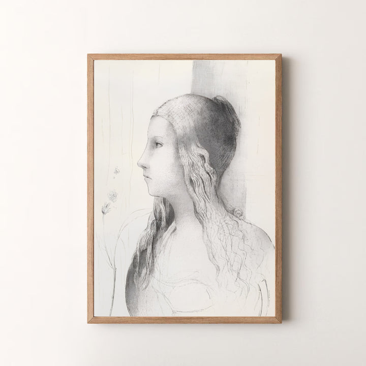 Beautiful black and white fine art lithograph of Brünnhilde by Odilon Redon from 1894. MapYourDreams makes it simple to style your room, offering this artwork in loose unframed paper, custom picture frames, and stretched canvas wraps.