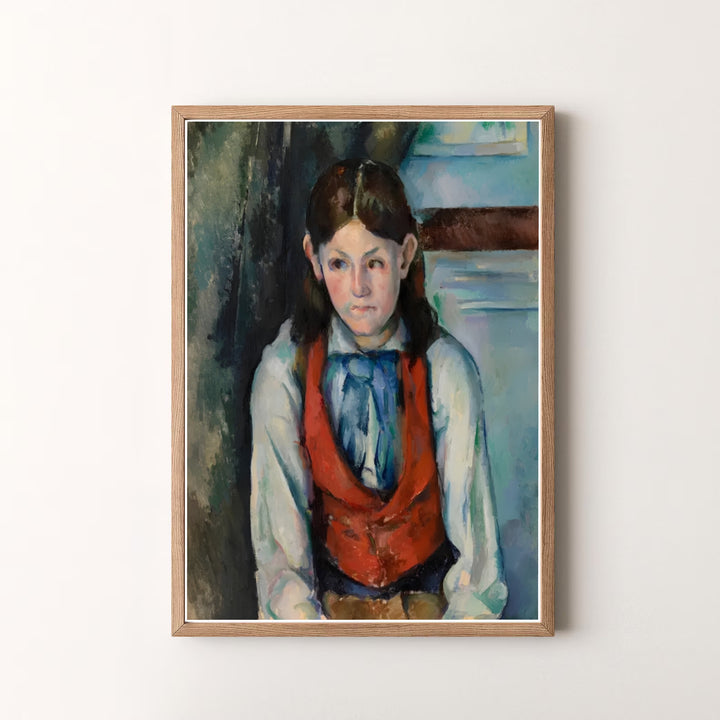 Decorative art history print of Paul Cezanne Boy In A Red Vest 1888 capturing a classic French studio setup in Paris France. MapYourDreams offers versatile framed prints, unframed paper wall decor, and gallery canvas print choices for passionate home art buyers.