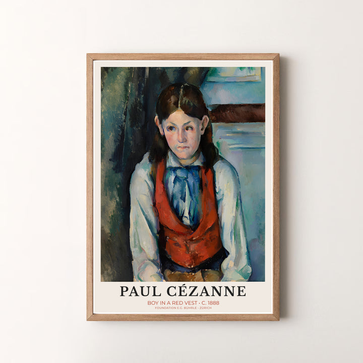 Decorative art history museum print of Paul Cezanne Boy In Red Vest 1888 capturing a classic French studio setup in Paris France. MapYourDreams offers versatile framed prints, unframed paper wall decor, and gallery canvas print choices for passionate home art buyers.