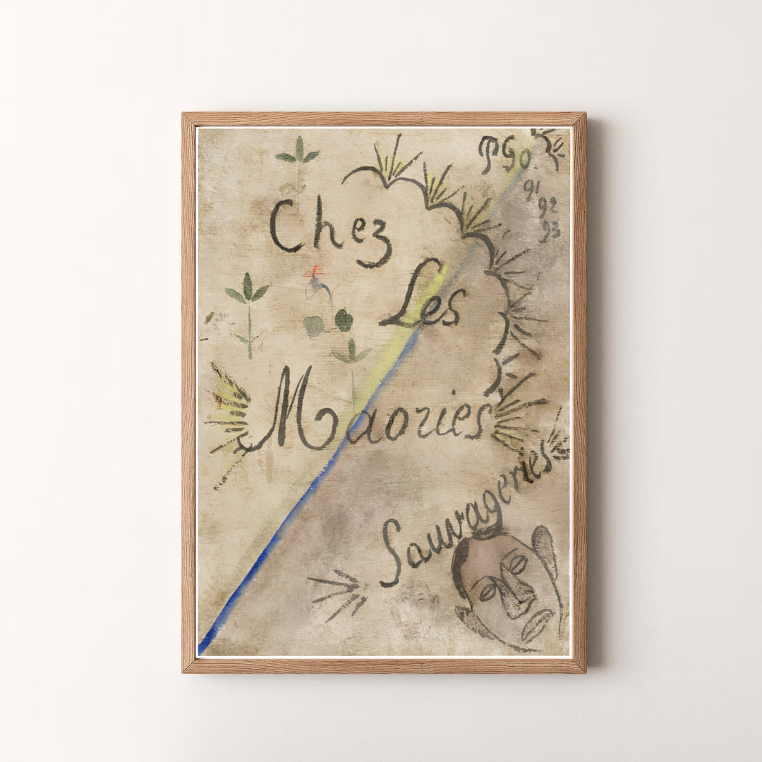 Decorative fine art print of Paul Gauguin Chez Les Maories 1893 capturing authentic 19th-century journal drawings in Tahiti, French Polynesia. MapYourDreams offers versatile framed prints, unframed paper wall decor, and gallery canvas print choices for passionate art lovers.