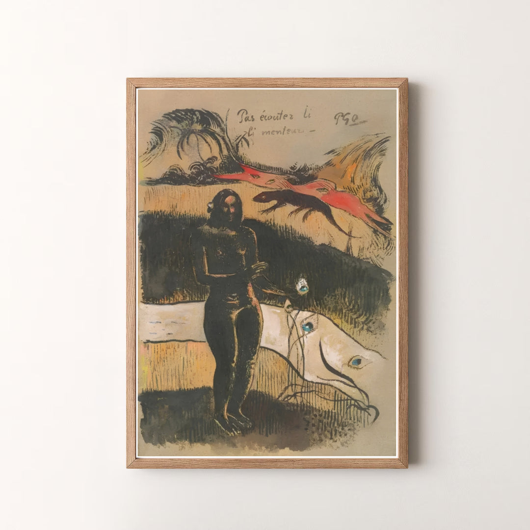 Decorative fine art print of Paul Gauguin Delightful Land Nave Nave Fenua 1894 capturing authentic 19th-century Tahitian mythology in Tahiti, French Polynesia. MapYourDreams offers versatile framed prints, unframed paper wall decor, and gallery canvas print choices for home decor.