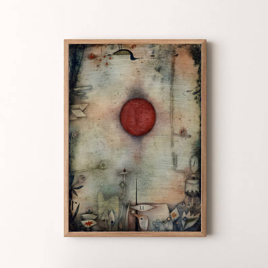 Masterfully balancing a glowing red sun and mystical marginal flora inspired by Ad Marginem 1930 within a textured field, this Paul Klee fine art print is a timeless celebration of art history. MapYourDreams delivers this exquisite wall decor in adaptable formats, allowing you to choose between unframed prints, custom frames, and gallery-quality canvas wraps.