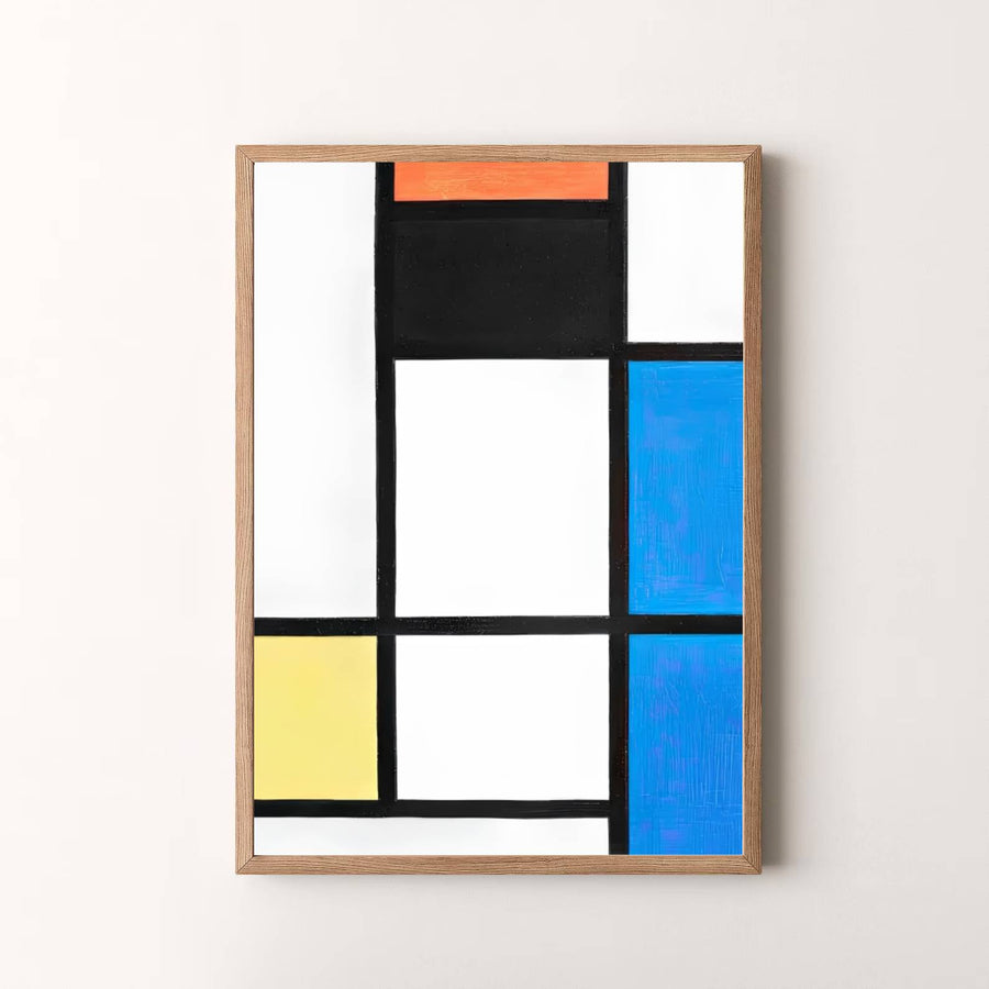 Masterfully balancing primary red, yellow, and blue rectangles with a rigorous black grid, this Piet Mondrian fine art print is a timeless celebration of art history. MapYourDreams delivers this exquisite wall decor in adaptable formats, allowing you to choose between unframed prints, custom frames, and gallery-quality canvas wraps.