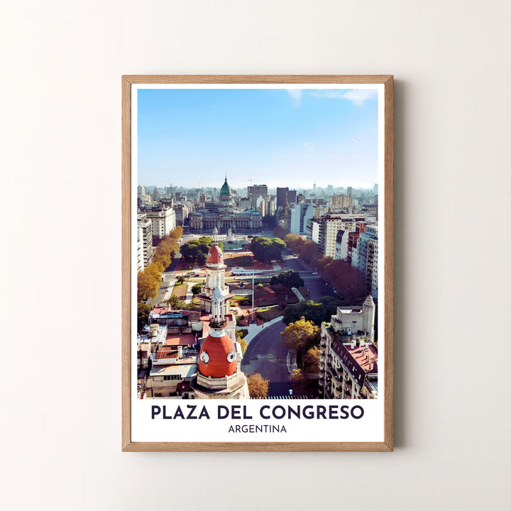 Combining clean typography with breathtaking aerial urban photography, this Plaza del Congreso wall decor brings Argentine city beauty to life, created by MapYourDreams and provided in unframed paper, custom wooden frames, and gallery canvas options.