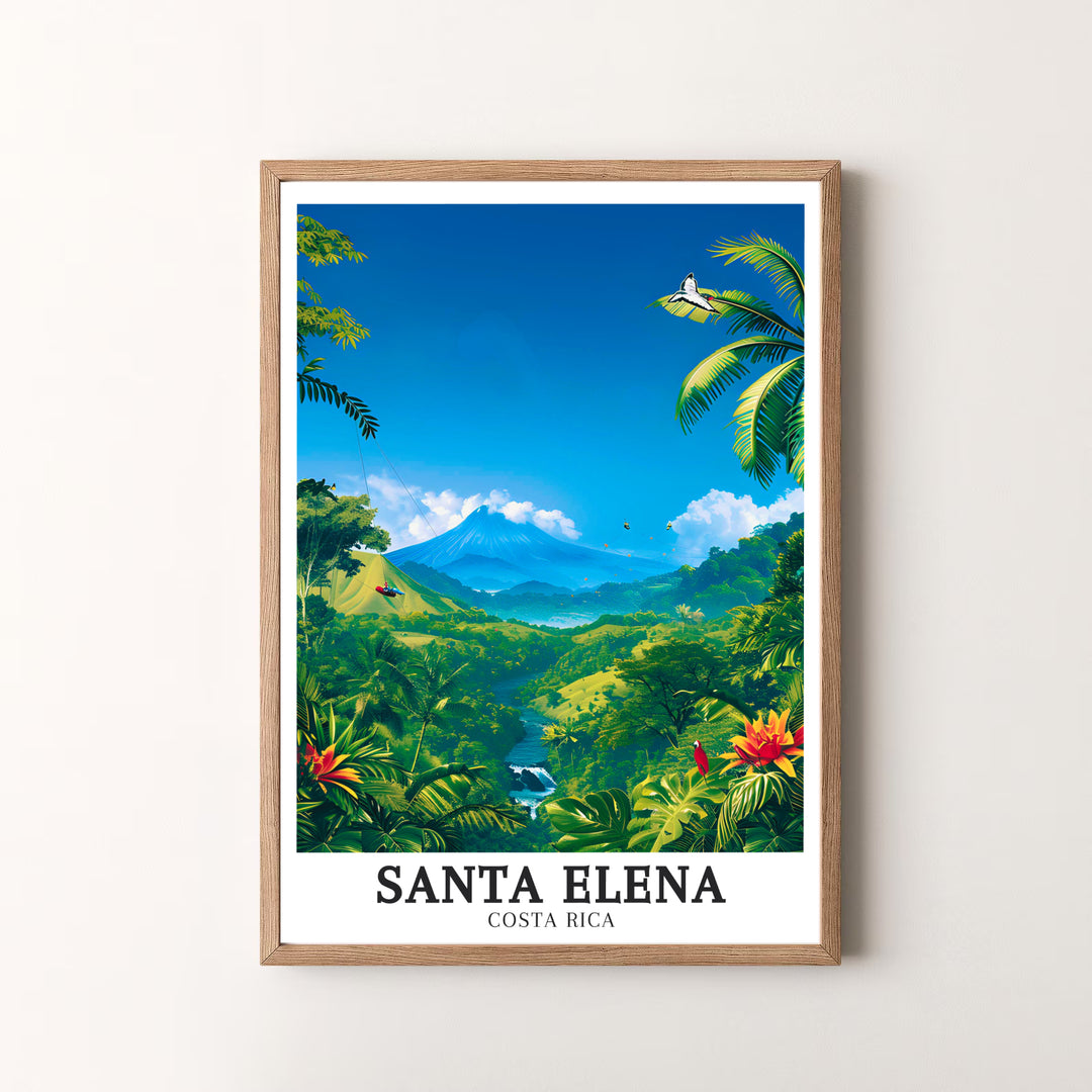 Bright tropical rainforest perspectives of Santa Elena and Arenal Volcano in Costa Rica star in this travel poster print. MapYourDreams offers versatile framed, unframed, and canvas options to refresh your space.