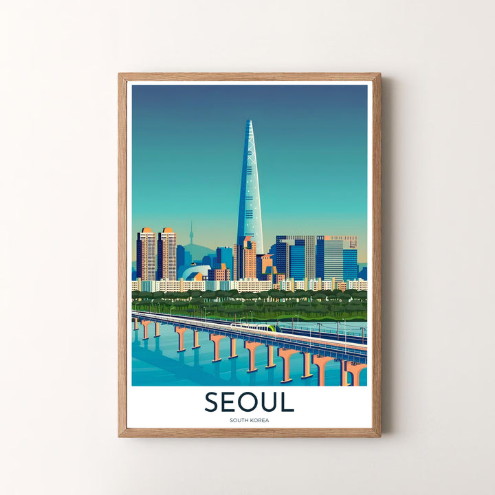 Captivating travel poster showcasing the architectural silhouette of Seoul&