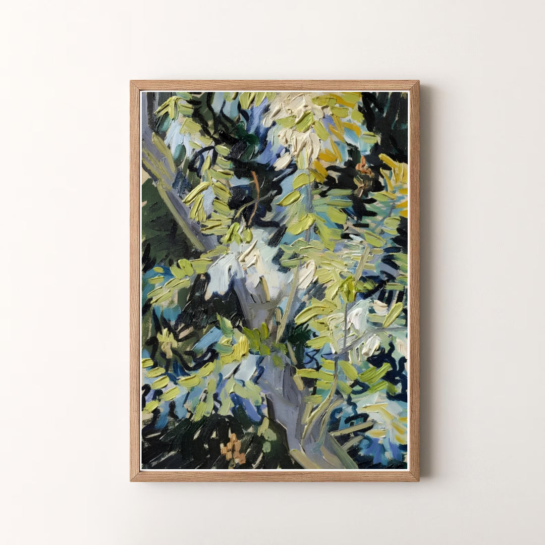Decorative botanical history print of Vincent van Gogh Blossoming Acacia Branches 1890 capturing the 1890 masterwork in Auvers-sur-Oise France. MapYourDreams offers versatile framed prints, unframed paper wall decor, and gallery canvas print choices for home art lovers.