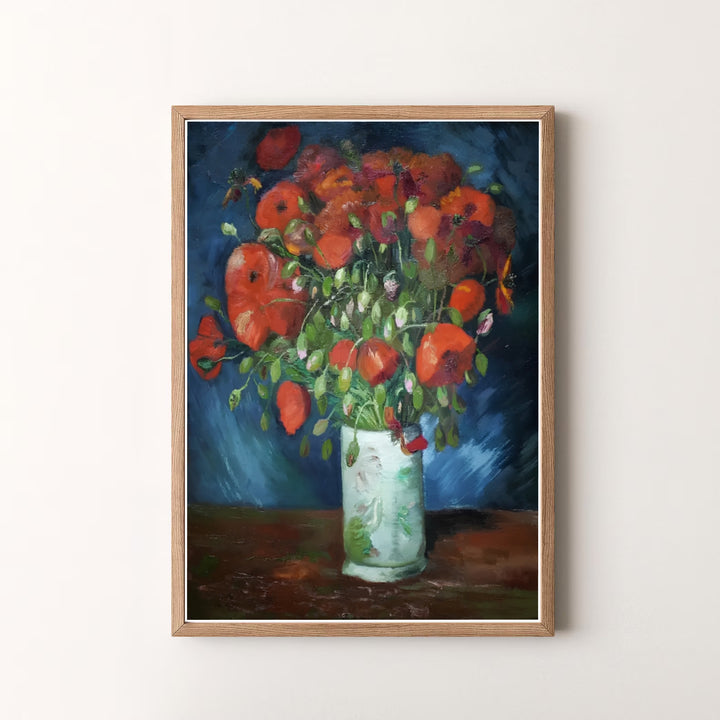 Decorative art history print of Vincent van Gogh Vase With Red Poppies 1886 capturing a classic Parisian floral arrangement. MapYourDreams offers versatile framed prints, unframed paper wall decor, and gallery canvas print choices for passionate home art buyers.