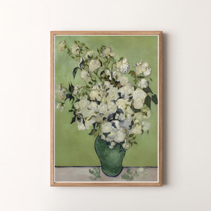 Decorative art history print of Vincent van Gogh Roses 1890 capturing a Saint-Remy-de-Provence France spring floral arrangement. MapYourDreams offers versatile framed prints, unframed paper wall decor, and gallery canvas print choices for home art enthusiasts.